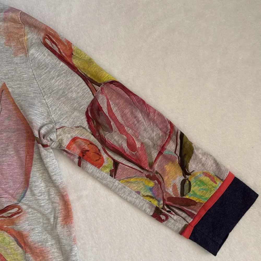 {Anthro} Cap Juluca by Aldo Martins | A New Story Zip Up 3/4 Sleeve Abstract Top - Picture 6 of 15